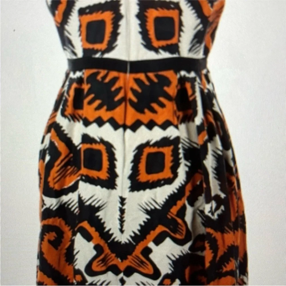LK Bennett Orange and Black Geometric Midi Dress - Picture 2 of 5